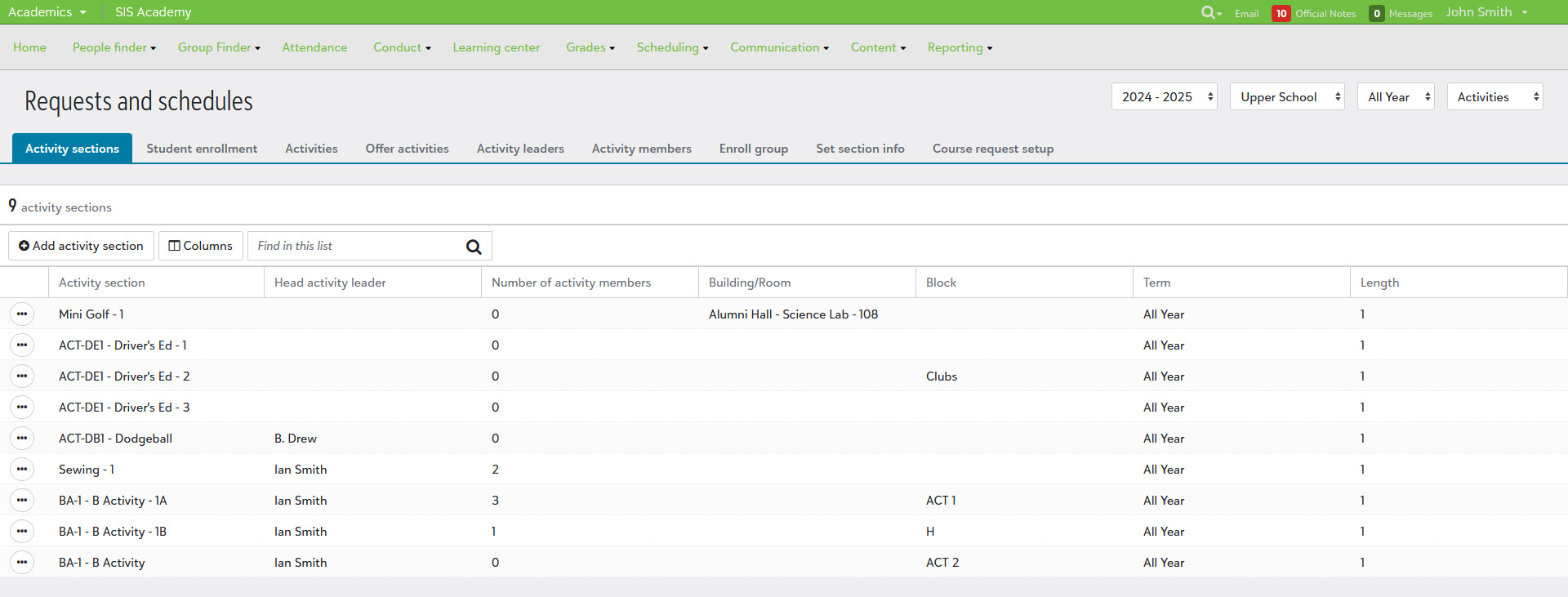 sky UI activity sections